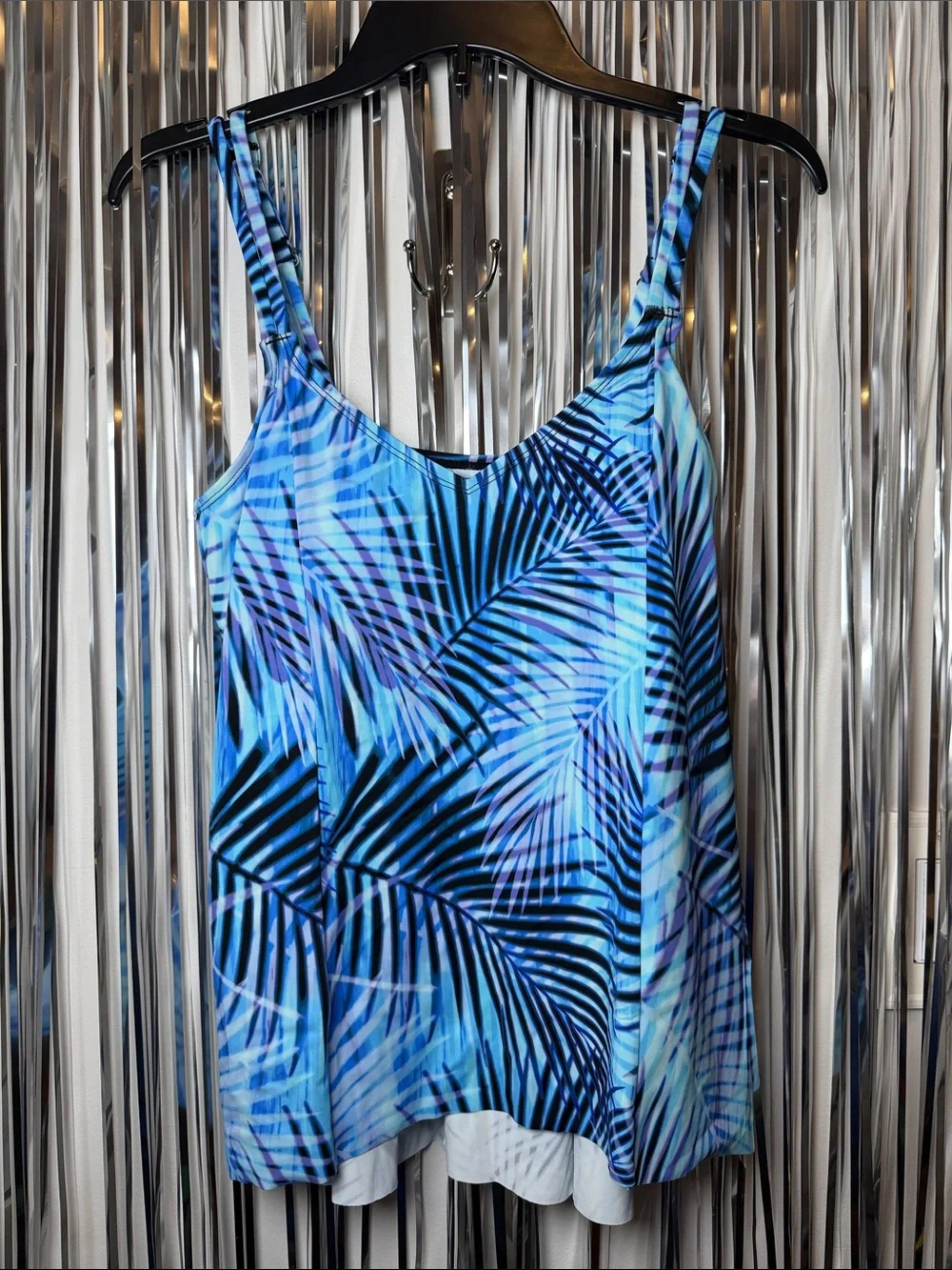 Swim Solutions Blue Palm-Print Tankini Top Size 10 NEW - Picture 2 of 7